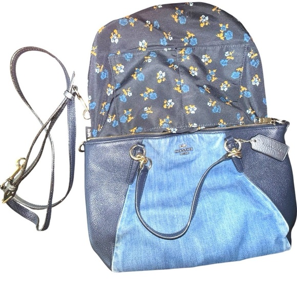 Rare Coach Denim Leather Satchel & Removable Crossbody Strap - Picture 15 of 17
